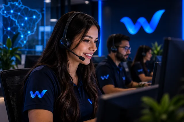 Imagem institucional de atendimento da Waven Telecom